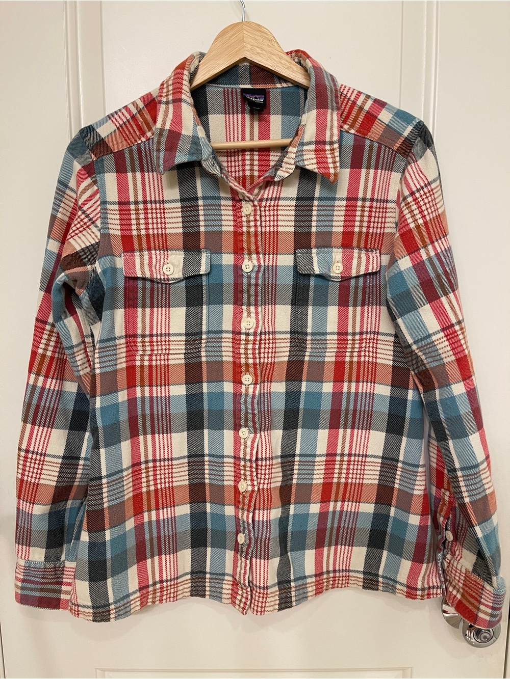 Patagonia Plaid Button-Up Shirt in Red, Blue, Cream